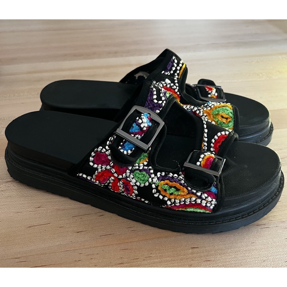 Boho Colorful Embroidered Floral Slide Sandals Festival Women's Size 11 - Picture 2 of 7